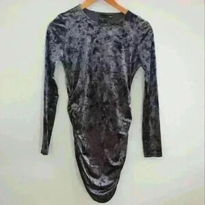REBEL SUGAR  | Dark Gray Velvet Long Sleeve Ruched Mini Dress